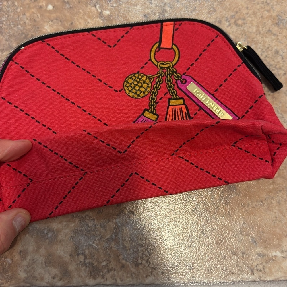 Estée Lauder skin care make up cosmetic, tassel, red zippered pouch bag - Picture 10 of 11